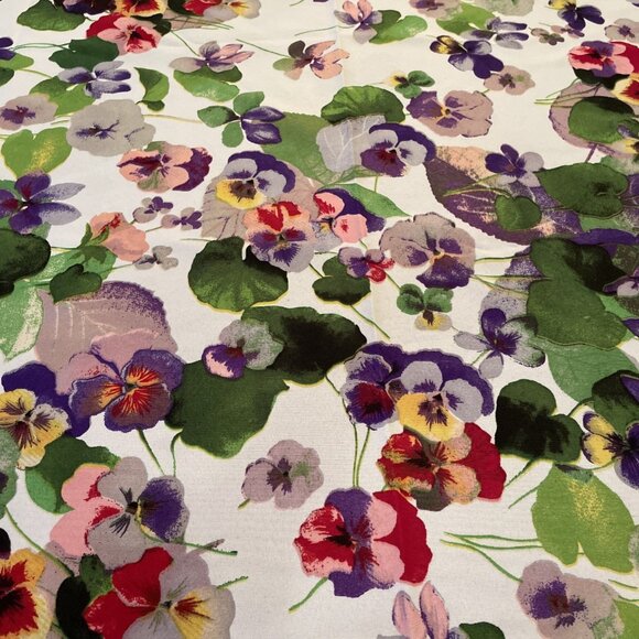 Italian Colorful Floral Tablecloth  58"X90" Multicolor Pansies No Iron Fabric - Picture 4 of 7